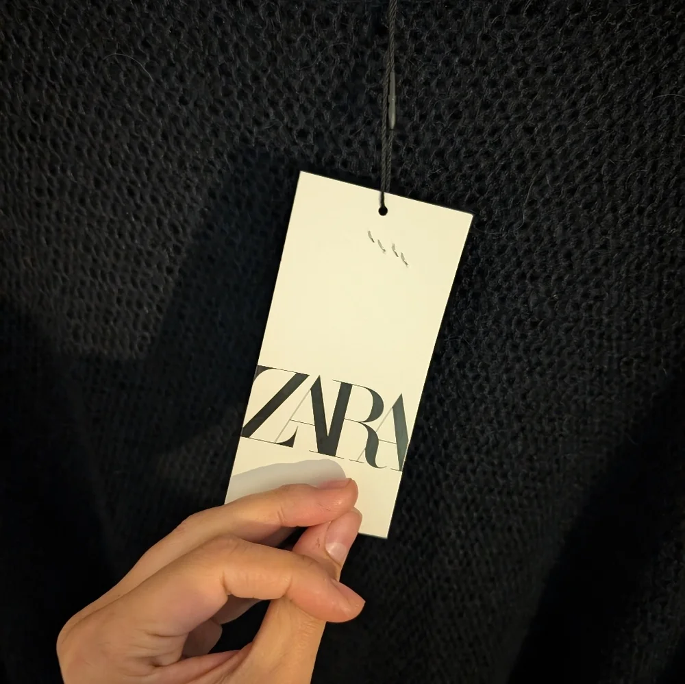 Zara Black Knit Wrap Alpaca Wool Blend Oversized Poncho Size XS/S_7